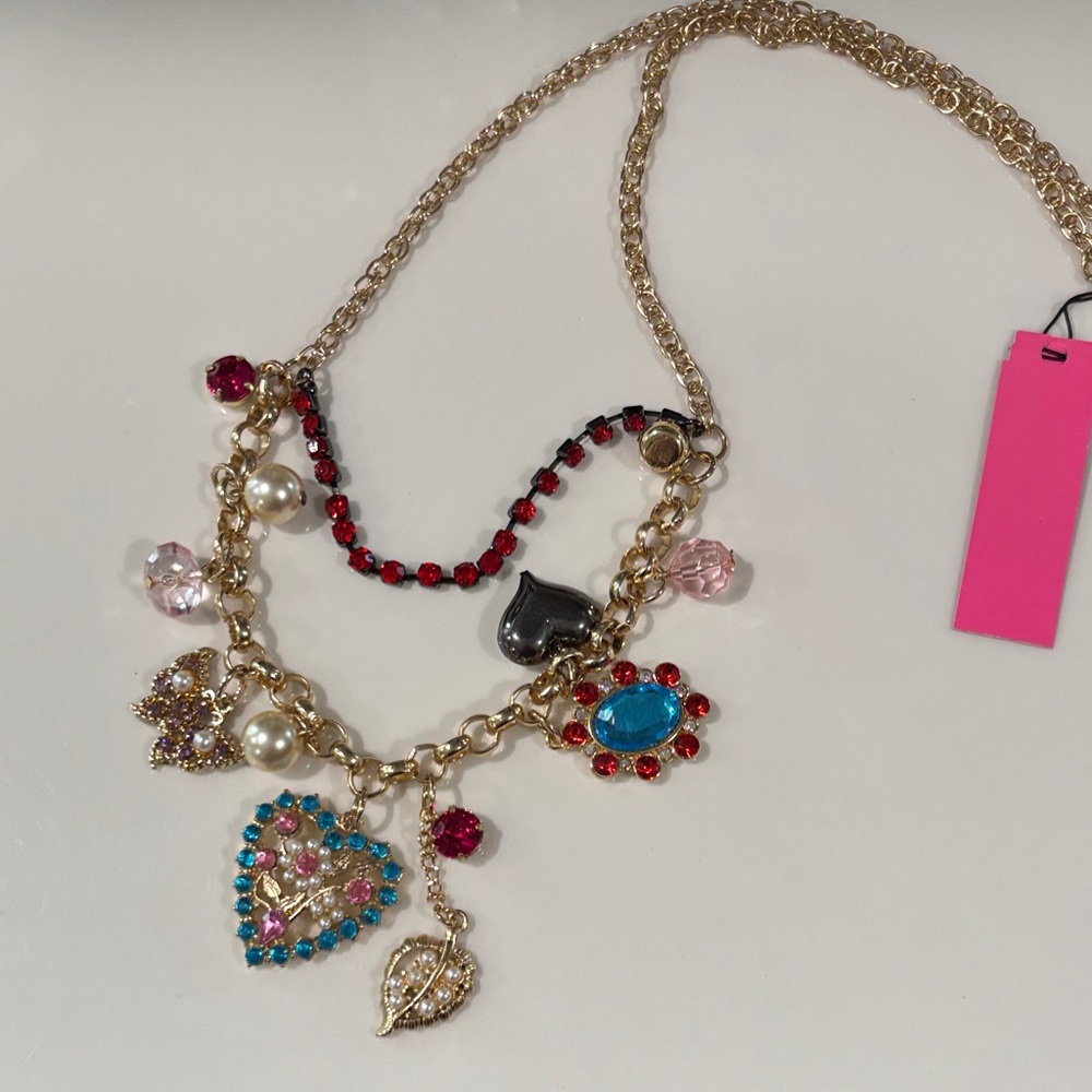 Elegant Gold Charm Necklace with Multicolor Accents - Picture 2 of 3
